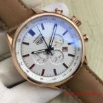 Fake Tag Heuer Carrera 1887 Watch Rose Gold White chronograph dial Brown leather